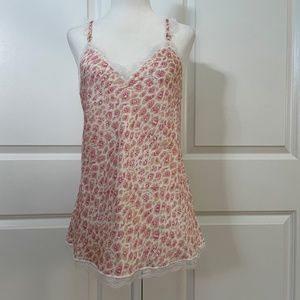 Lace-trimmed leopard-print stretch-silk satin cami